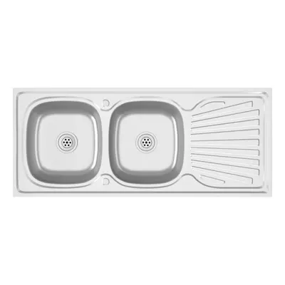 vidaXL Kitchen Sink with Double Sinks Silver 1200x600x155 mm Stainless Steel