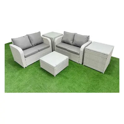 Fimous Seater Outdoor Love Sofa Set Rattan Garden Furniture Set with Square Coffee Table Side Ta