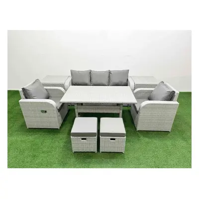 Fimous PE Rattan Garden Furniture Set Reclining Chair Sofa Lounge Sofa Set Rectangular Dining Ta