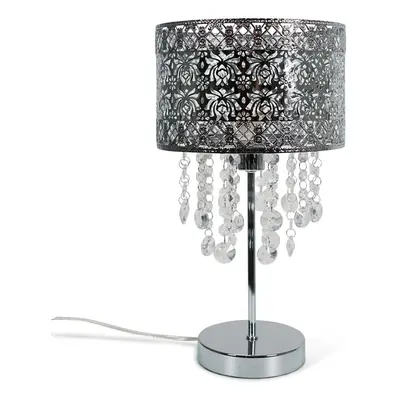 Silver Moroccan Table Lamp Jewel Droplet Drum Shade Light