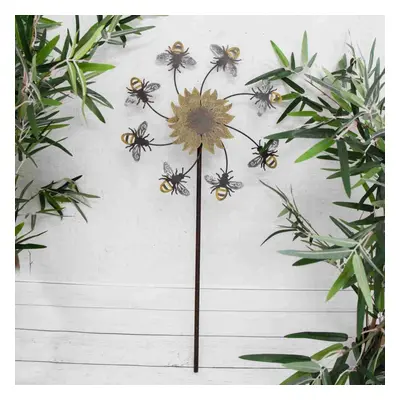 Bee & Sunflower Wind Spinner Garden Windmill Metal Sculpture Stake