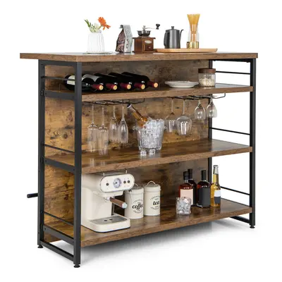 4-Tier Home Bar Unit Industrial Liquor Wine Rack w/ Shelves & Footrest