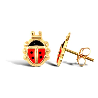 Jewelco London Ladies 9ct Yellow Gold Enamel Ladybird Ladybug Stud Earrings - JES273