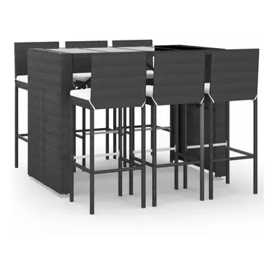 (black) vidaXL Garden Bar Set Table and Chair Piece with Cushions Grey Poly Rattan