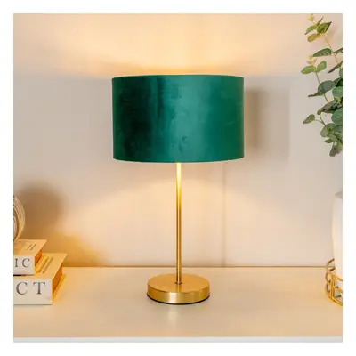 ValueLights Charlie Gold Table Lamp & Green Velvet & Gold Shade & Bulb