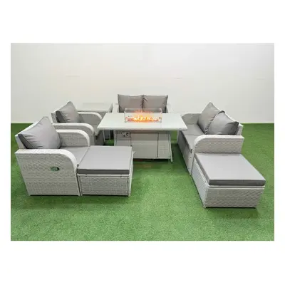 Fimous Seater Outdoor Reclining Chair Love Sofa Set Rattan Garden Furniture Set with Firepit Din