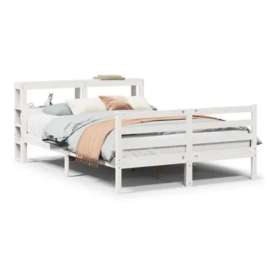 vidaXL Bed Frame with Headboard Bed Base White 120x200 cm Solid Wood Pine