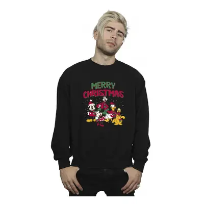 (M, Black) Disney Mens Mickey Mouse Merry Christmas Characters Sweatshirt