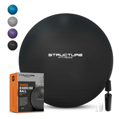 (65CM, Black) Structure Fitness Anti Burst Yoga Exercise Gym Ball with Hand Pump & 75cm Core Abs