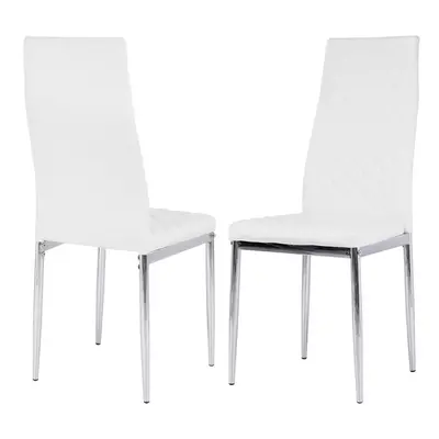 Set of White Faux Leather Dining Chairs Silver Chrome Legs Kitchen Furniture