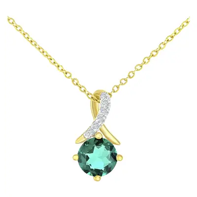 Jewelco London 9ct Yellow Gold Round 2pts Diamond Round 0.37ct Created Emerald Kiss Crossover Pe