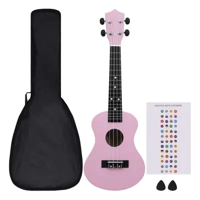 vidaXL Soprano Ukulele Set with Bag for Kids Pink 23" Music String Instrument