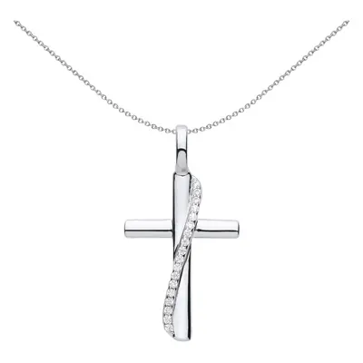 Jewelco London Unisex Rhodium Plated Sterling Silver CZ Eternity Sash Ribbon Cross Pendant Neckl