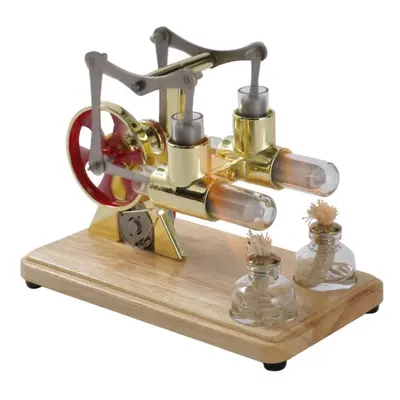 (gold) Stirling Engine Kit Hot Air Motor Model Physical Dual Engine Generator Model With Led Lig