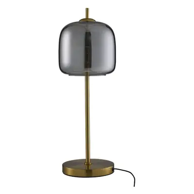 Smoked Glass Bedside Table Lamp Brass Base