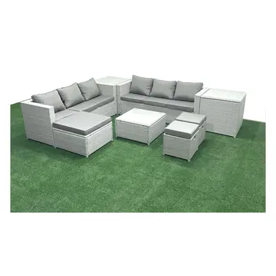 Fimous Rattan Garden Outdoor Furniture Set Seater Rattan Garden Sofa Set with Footstools Side Ta