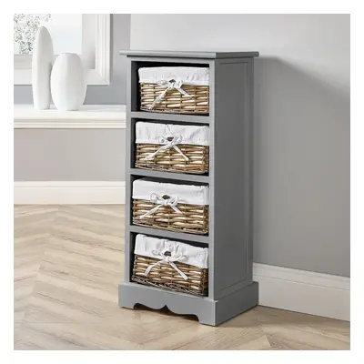 Grey Wooden Storage Unit Drawer Chest Water Hyacinth Basket Hallway Organiser