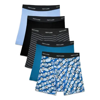 Fruit of the Loom Boys' Boxer Brief Exposed and Covered Waistband Sport Print - Assorted (Pack o