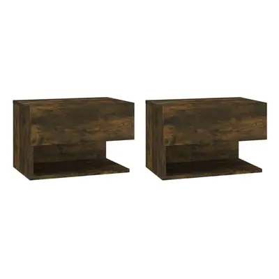 (smoked oak, 2) vidaXL Wall Bedside Cabinet Floating Nightstand Bedside Unit Hanging Cabinet