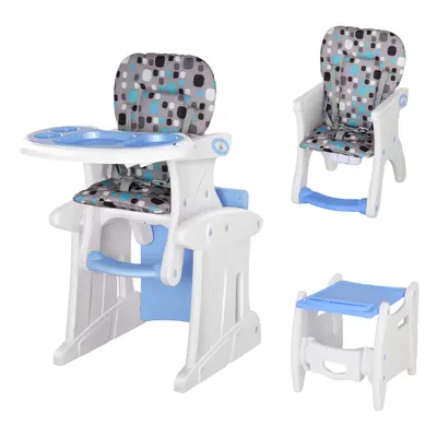 HOMCOM 2-in-1 Convertible Baby High Chair Booster Seat w/ Removable Tray Blue