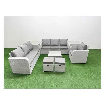 Fimous Seater Poly Rattan Outdoor Garden Furniture Square Coffee Table Sofa Set Patio Reclining 