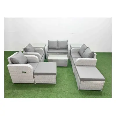 Fimous Seater Outdoor Reclining Chair Love Sofa Set Rattan Garden Furniture Set with Rectangular