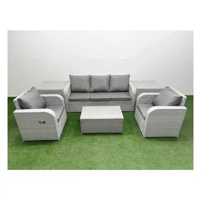 Fimous PE Rattan Garden Furniture Set Reclining Chair Sofa Lounge Sofa Set Oblong Coffee Table S