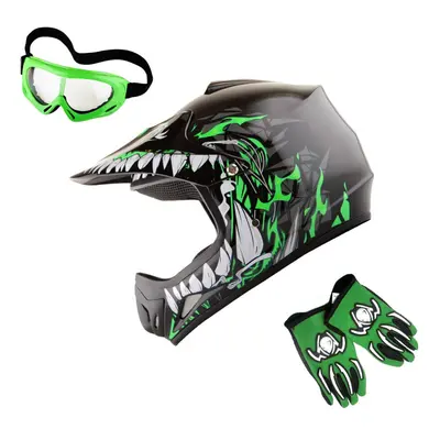 WOW Youth Kids Motocross BMX MX ATV Dirt Bike Helmet Dragon green gog