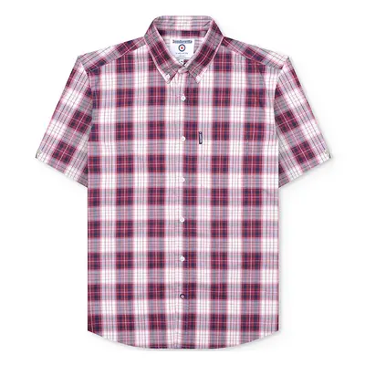 (S, Red) Lambretta Mens Multi Checked Short Sleeve Button Down Shirt - Red