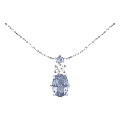 Jewelco London Ladies Rhodium Plated Sterling Silver Lilac Oval CZ Icy Trilogy Cluster Pendant N