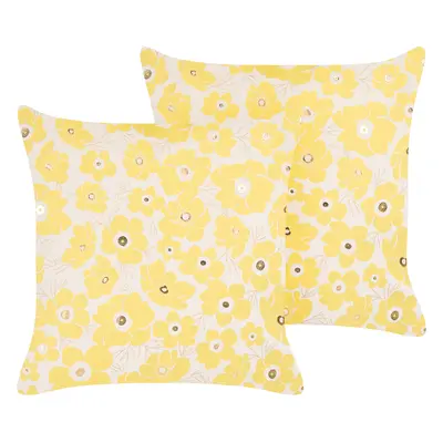 Set of Cushions Floral Pattern TRITELEIA Velvet x cm Yellow