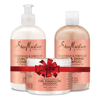 Shea Moisture Coconut Hibiscus Curl & Shine Shampoo, Conditioner, Smoothie (Set Of 3)