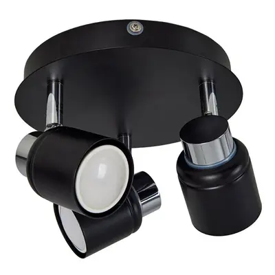 Black and Polished Chrome Way Round Plate Ceiling Spotlight - Complete with 5w LED Bulbs [3000K 