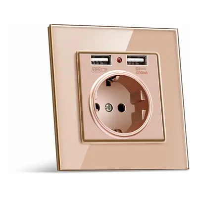 (Gold, EU Plug Germany) Socket Switch Dual USB 86*86 PC Glass Panel Eu German France Plug Wall S