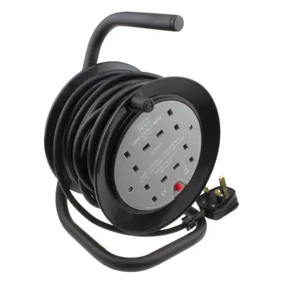 4 Gang Way 13A Mini Cable Mains Power Extension Reel Long Trailing Lead 10m