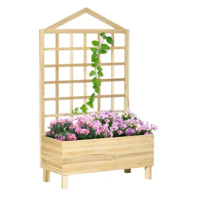 Outsunny Wooden Garden Planters with Trellis for Vine Climbing Plants, Natural