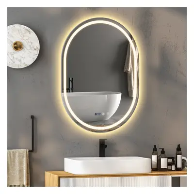 Large Oval LED Bathroom Mirror 60*80 illuminate Wall Mounted Digital