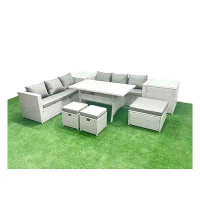 Fimous Rattan Garden Furniture Set Seater Outdoor Sofa Set with Dining Table Side Tables Footsto