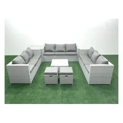 Fimous Rattan Garden Outdoor Furniture Set Seater Rattan Garden Sofa Set with Small Footstool Si