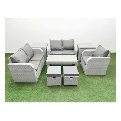 Fimous High Back Poly Rattan Garden Furniture Set with Reclining Chair Loveseat Sofa Indoor Outd