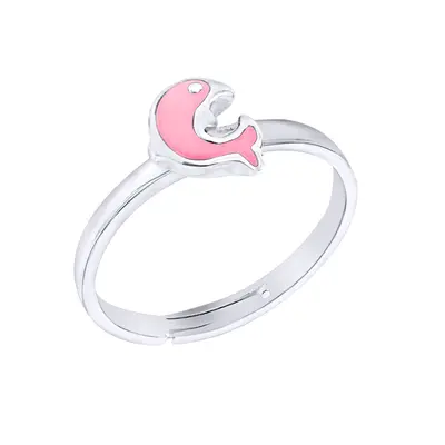 Jewelco London Solid Sterling Silver Baby Pink Enamel Love Heart Dolphin Expanding Ring, Sizes H