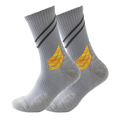 (Light Grey) Men Cotton Slash Letter Pattern Sport Breathable Anti-slip Mid-length Tube Socks