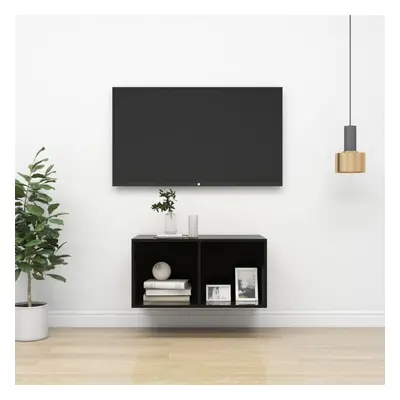 vidaXL Wall-mounted TV Cabinet High Gloss Black 37x37x72 cm Chipboard Unit