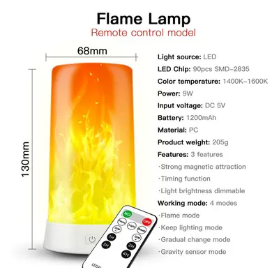 (Remote Control model) Flame Effect Light Decorative Table Lamp Night Light USB Charging Atmosph