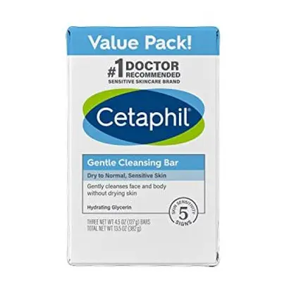 CETAPHIL Gentle Cleansing Bar | 4.5 oz Bar (Pack of 3) | Nourishing Cleansing Bar For Dry, Sensi