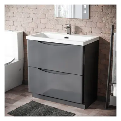 Merton Freestanding Modern 800mm MDF Steel Grey Basin Sink Vanity Unit