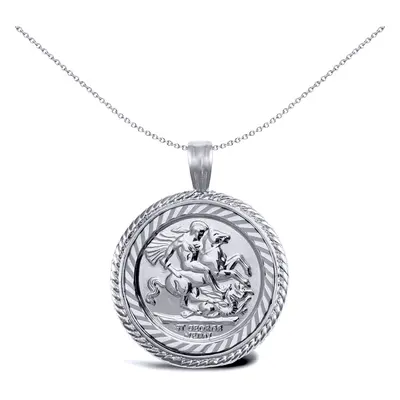 Jewelco London Solid Sterling Silver Rope Edge Frame St George & Dragon Medallion Pendant (Half 