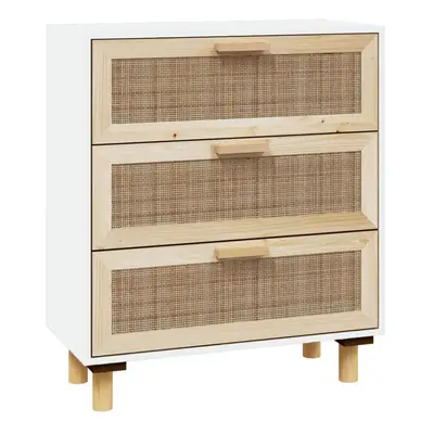 (White) vidaXL Sideboard Storage Cabinet Cupboard Solid Wood Pine and Natural Rattan