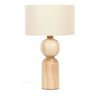 Rustic Wooden Base Table Lamp with Natural Drum Shade Light