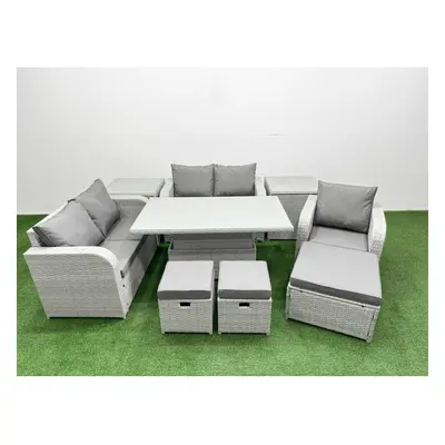 Fimous High Back Poly Rattan Garden Furniture Set with Adjustable Lifting Dining or Coffee Table